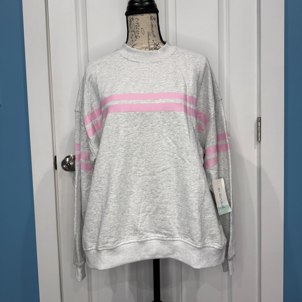 AS Revival Altar'd State Gray Pink Striped Crewneck Sweatshirt Size XS NWT